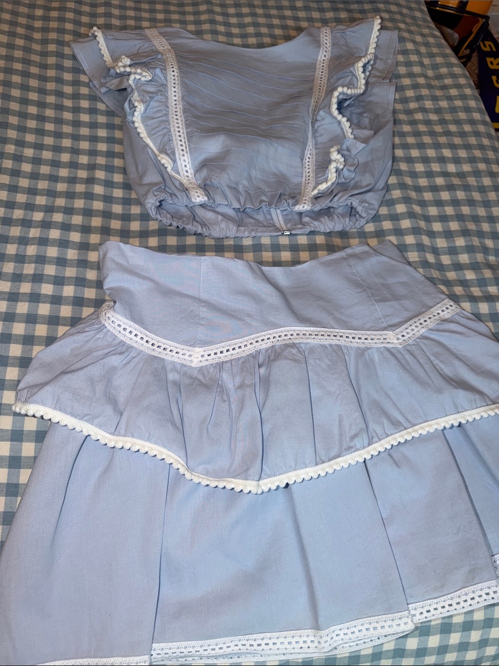 Women’s M cotton Pom Pom and eyelet skirt set, NWT